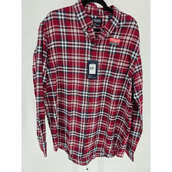 Chaps Other - Chaps Mens Sz XL Long Sleeve Button Up Flannel Shirt Red Black Plaid NEW